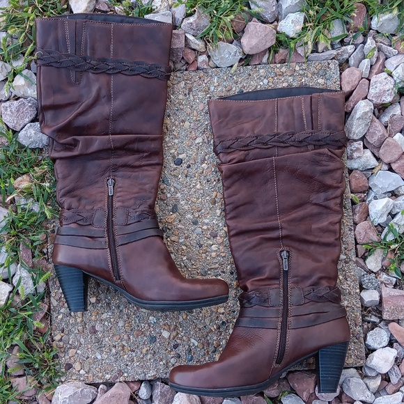 Pikolinos Verona tall brown leather slouchy knee high heeled boots womens 9.5 - Picture 8 of 11